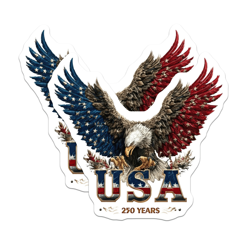 (2 Pack) Patriotic USA Eagle Magnets - 250 Years Anniversary - American Pride Decor - 5 Inches On Longest Side - Thick Durable Magnet - Made in USA - MAG36571