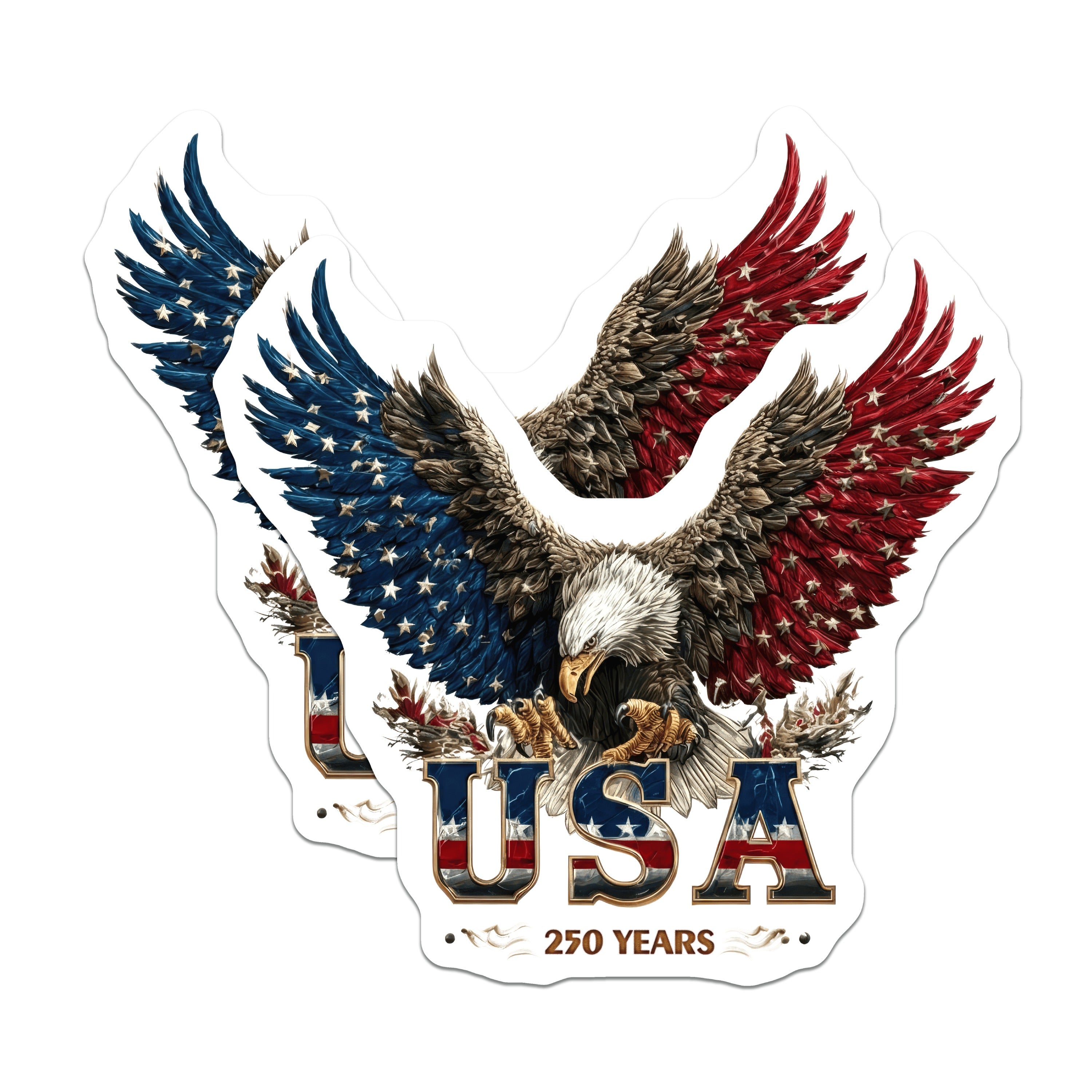 (2 Pack) Patriotic USA Eagle Magnets - 250 Years Anniversary - American Pride Decor - 5 Inches On Longest Side - Thick Durable Magnet - Made in USA - MAG36571