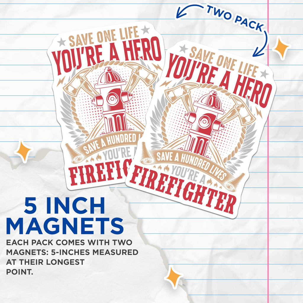 (2 Pack) Firefighter Hero Magnets - First Responder Appreciation - Fire Department Hydrant Axe - 5 Inches On Longest Side - Thick Durable Magnet - Made in USA - MAG19450