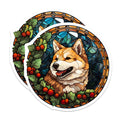 (2 Pack) Shiba Inu Magnets - Stained Glass Dog Art - Christmas Pet Decor - 5 Inches On Longest Side - Thick Durable Magnet - Made in USA - MAG29336