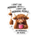 (2 Pack) Grumpy Highland Cow Magnets - Not Morning Person Funny - Sarcastic Coffee Lover Humorous Decor Accent - 5 Inches On Longest Side - Thick Durable Magnet - Made in USA - MAG39830