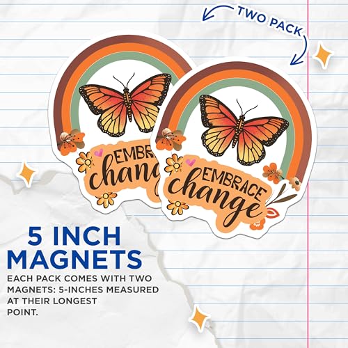 (2 Pack) Embrace Change Magnets - Butterfly Rainbow Magnets - Inspirational Magnet for Fridge - 5" On Longest Side - for Cars, Fridges, Toolboxes - Made in USA - MAG4333