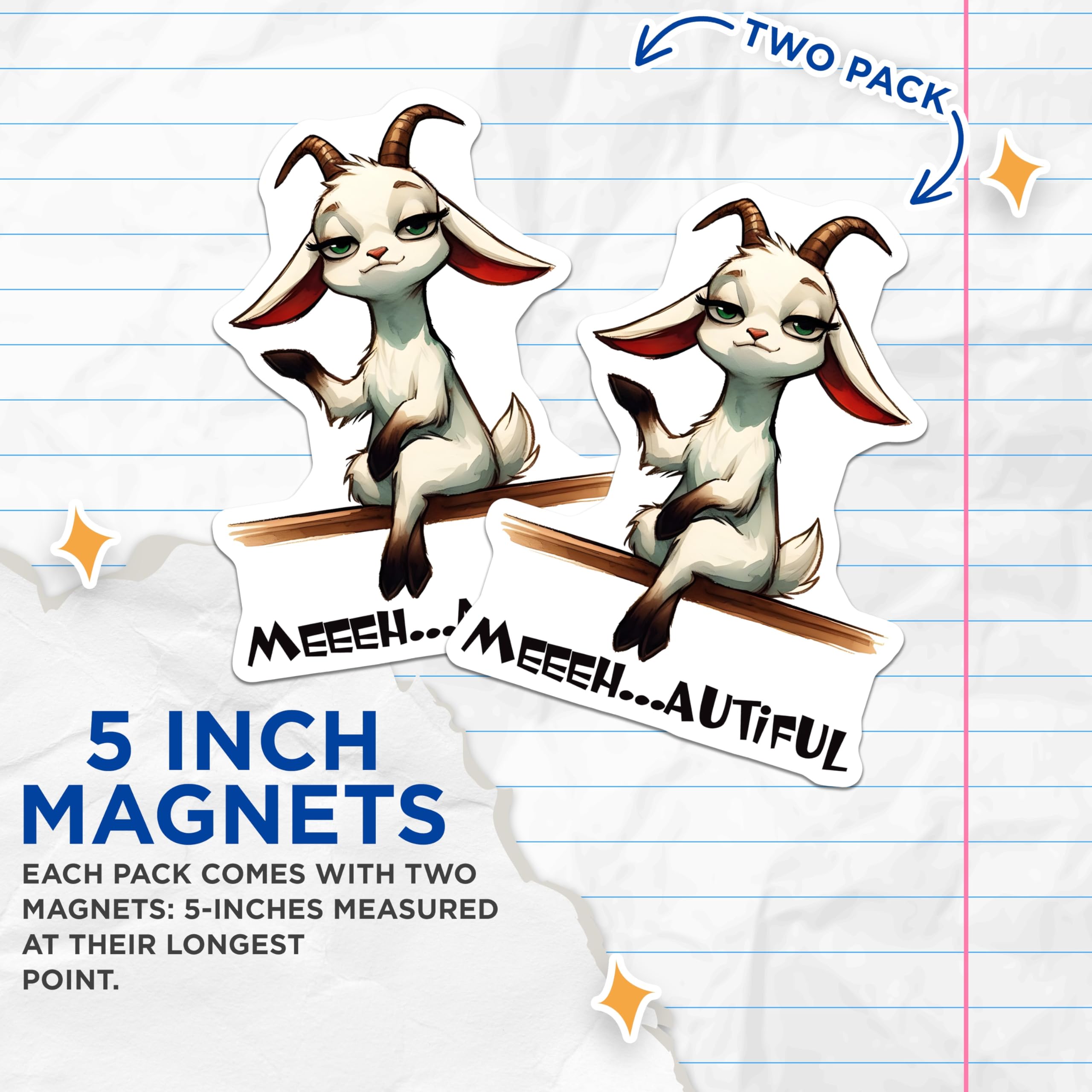 (2 Pack) Goat Magnets - Cute Farm Animal Magnets - Funny Goat Decor - 5" On Longest Side - Premium Magnet - for Cars, Refrigerators, Toolboxes, Lockers - Made in USA - MAG16513