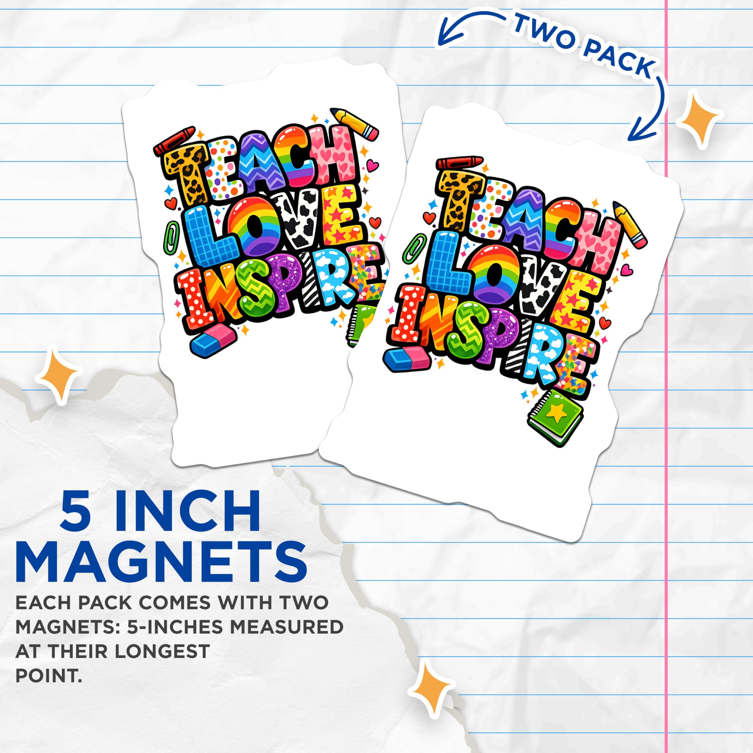 (2 Pack) Teach Love Inspire Magnets - Teacher Appreciation Decor - Inspirational School Supplies - 5 Inches On Longest Side - Thick Durable Magnet - Made in USA - MAG20250