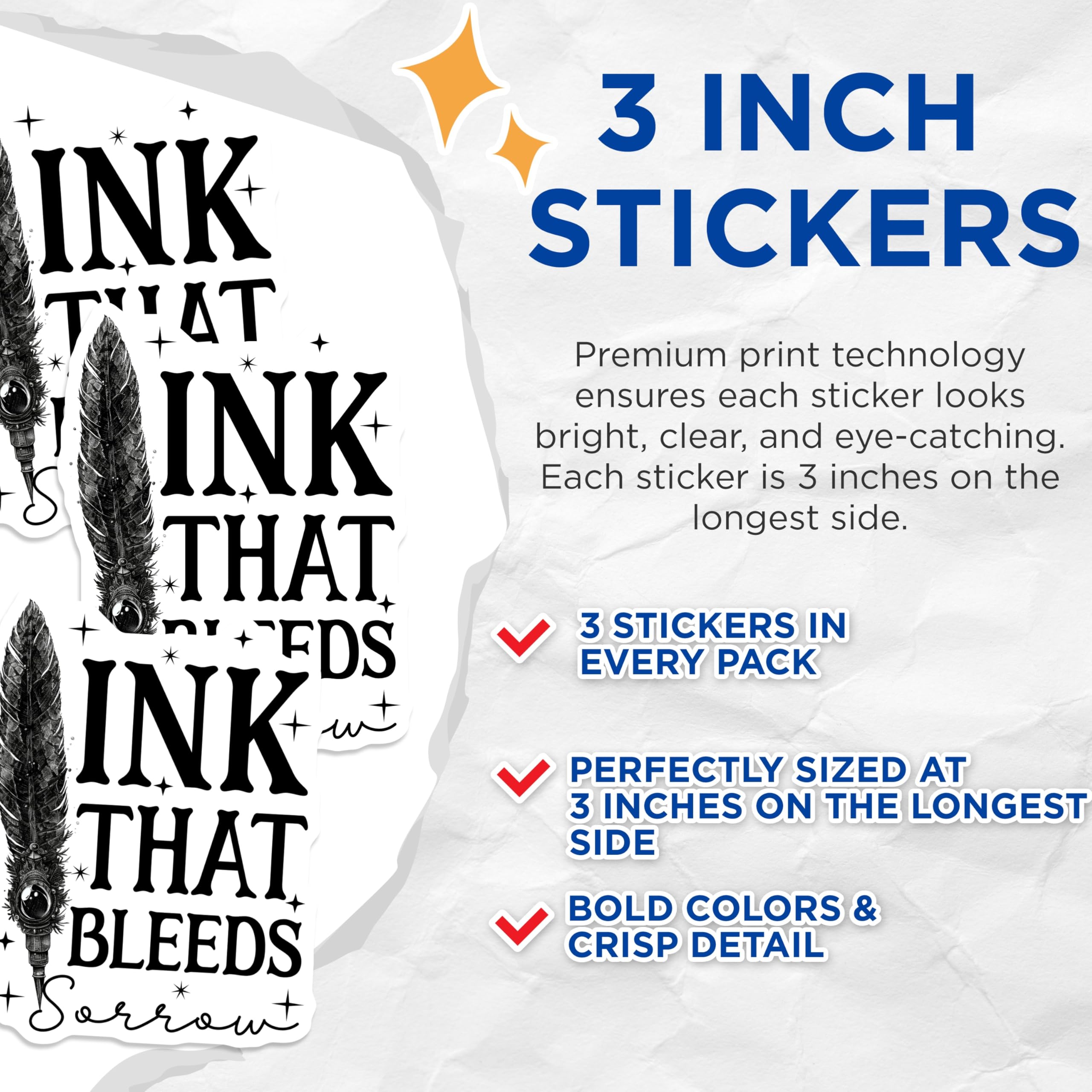 (3 Pack) Quill Ink Decals - Sorrow Bleeds - Laptop Decals - 3 Inches On Longest Side - Easy Peel & Apply - Made in USA - 3MCS2291