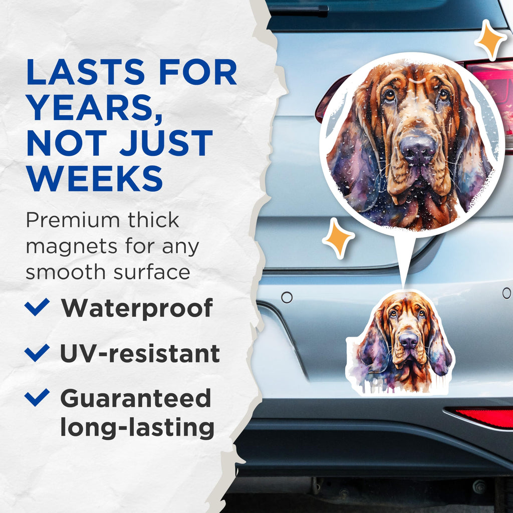 (2 Pack) Bloodhound Magnets - Watercolor Dog Art - Pet Lover Fridge Decor - Dog Mom Dad Bloodhound Owner - 5 Inches On Longest Side - Thick Durable Magnet - Made in USA - MAG30892