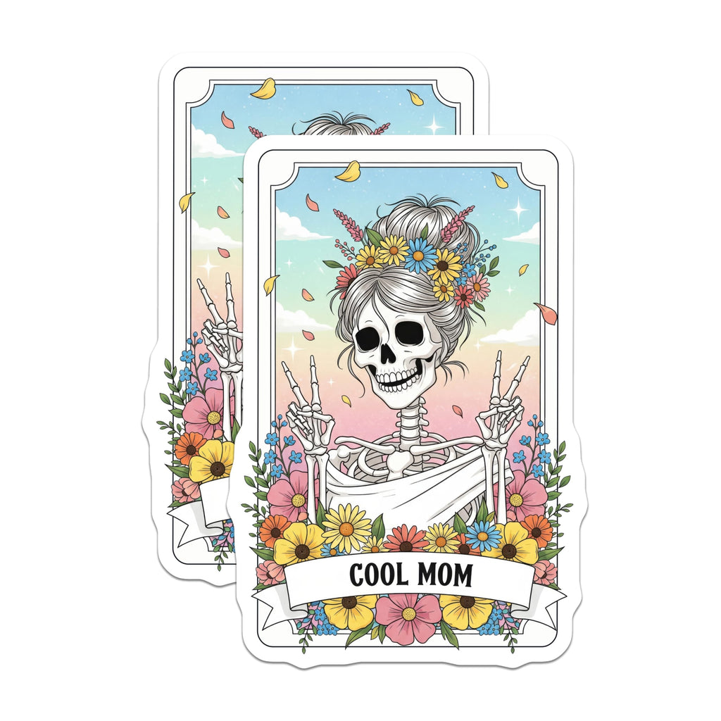 (2 Pack) Cool Mom Skeleton Magnets - Floral Skull Magnet - Quirky Fridge Magnets - 5" On Longest Side - Premium Magnet - for Cars, Refrigerators, Toolboxes, Lockers - Made in USA - MAG15280