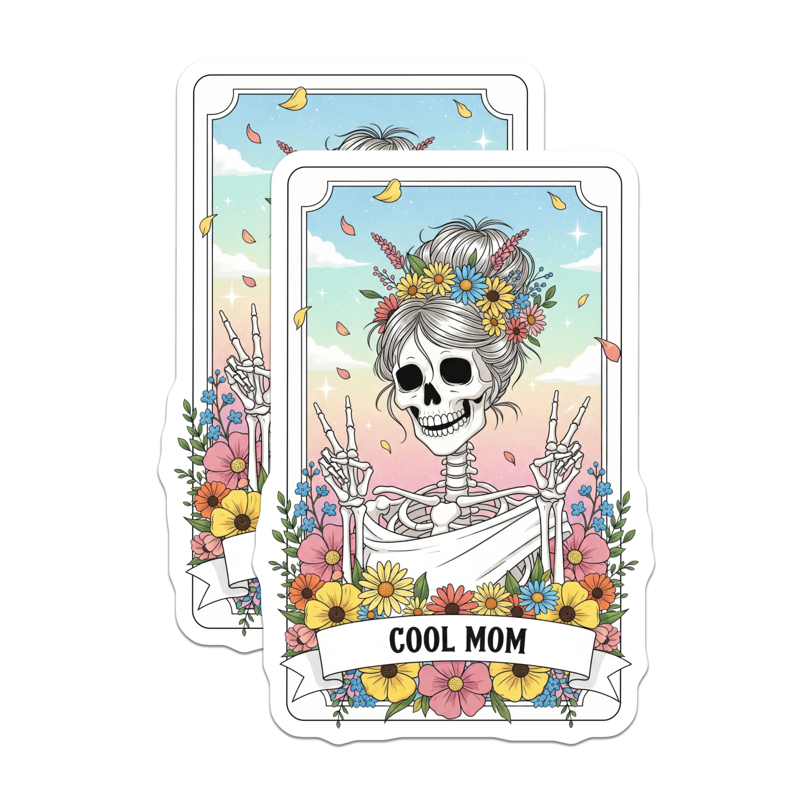 (2 Pack) Cool Mom Skeleton Magnets - Floral Skull Magnet - Quirky Fridge Magnets - 5" On Longest Side - Premium Magnet - for Cars, Refrigerators, Toolboxes, Lockers - Made in USA - MAG15280