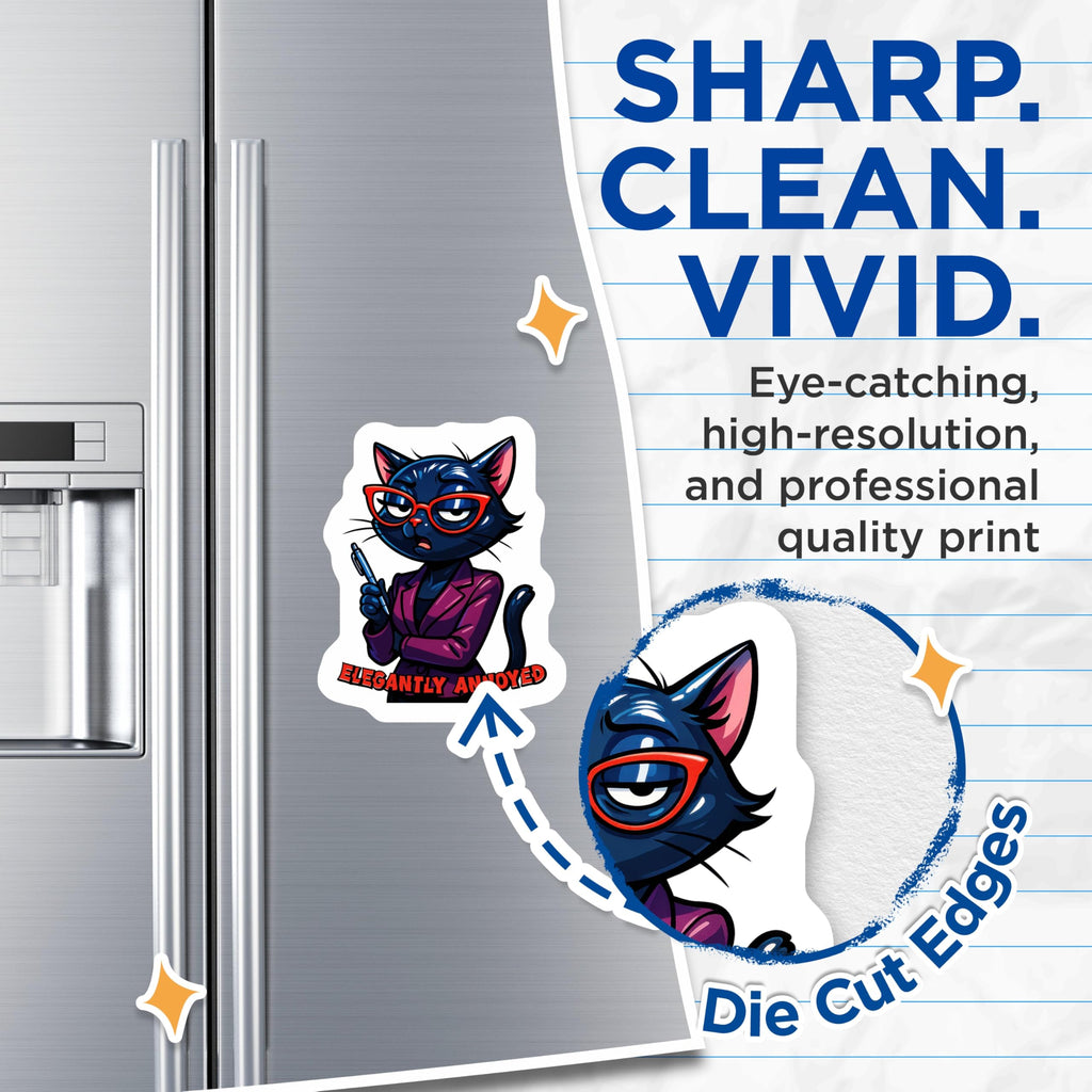 (2 Pack) Elegantly Annoyed Cat Magnets - Sarcastic Black Cat - Office Humor Desk Decor - 5 Inches On Longest Side - Thick Durable Magnet - Made in USA - MAG22501