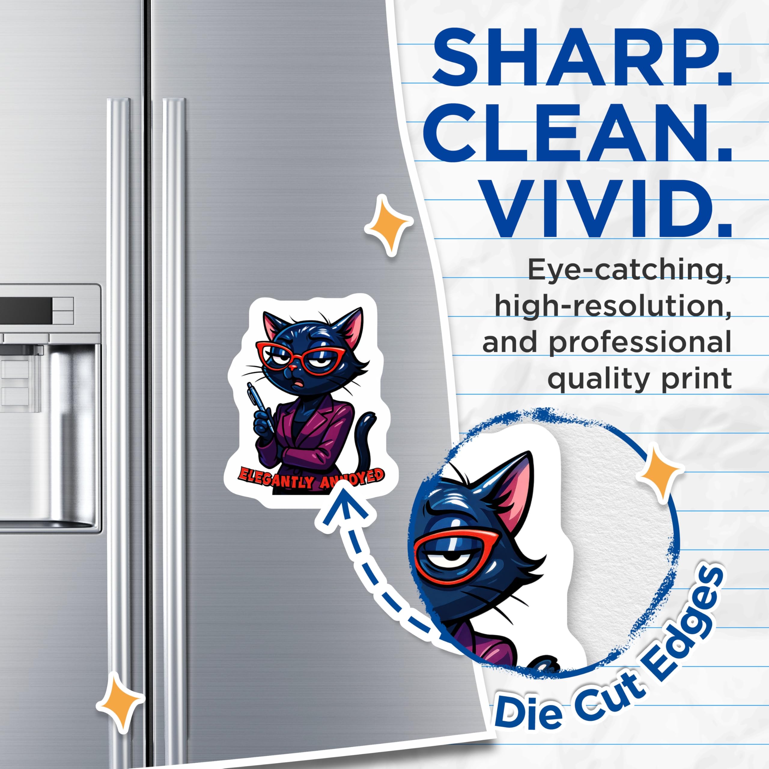 (2 Pack) Elegantly Annoyed Cat Magnets - Sarcastic Black Cat - Office Humor Desk Decor - 5 Inches On Longest Side - Thick Durable Magnet - Made in USA - MAG22501