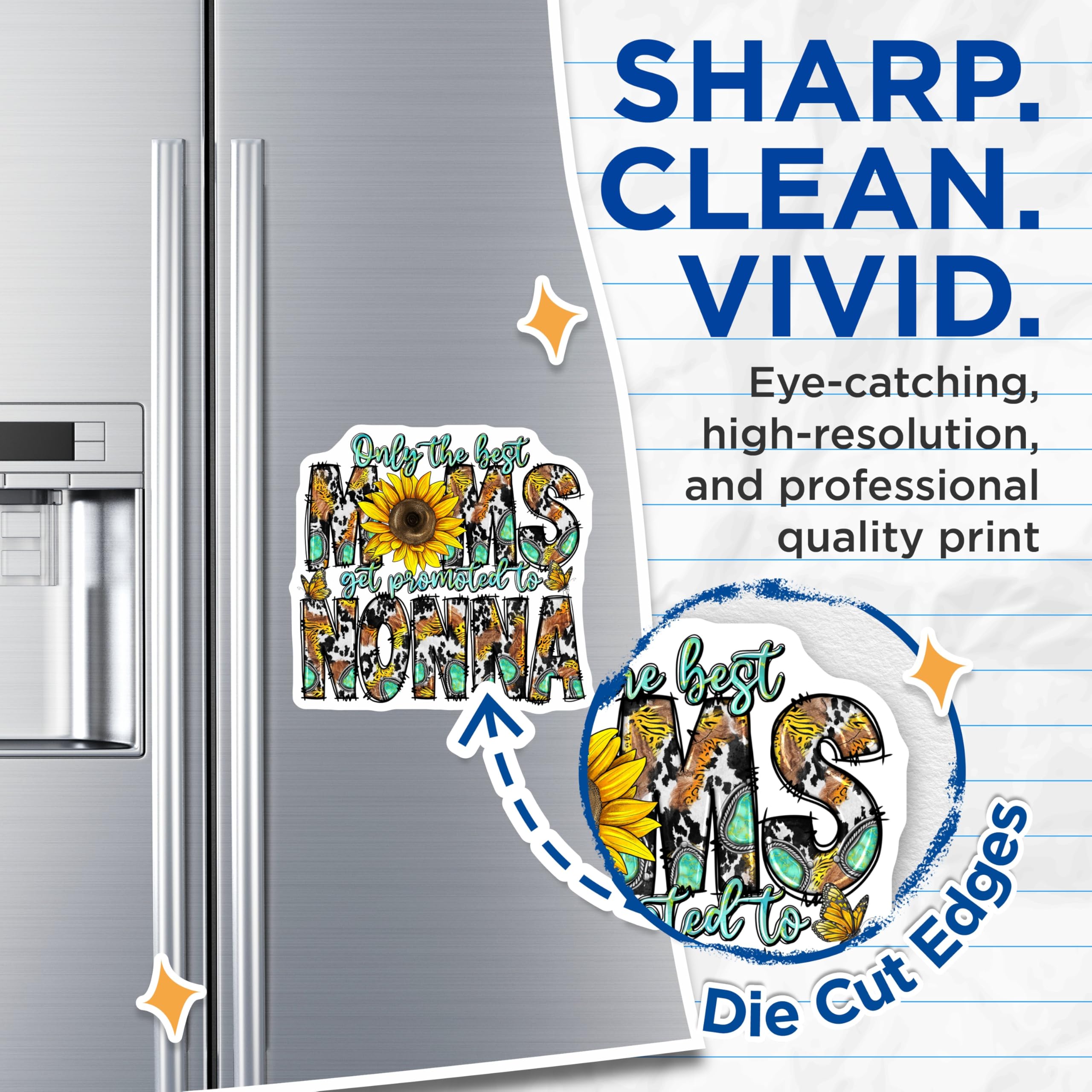 (2 Pack) New Nonna Magnets - Grandma Promotion Announcement - Western Sunflower Country Nonna - 5 Inches On Longest Side - Thick Durable Magnet - Made in USA - MAG26204