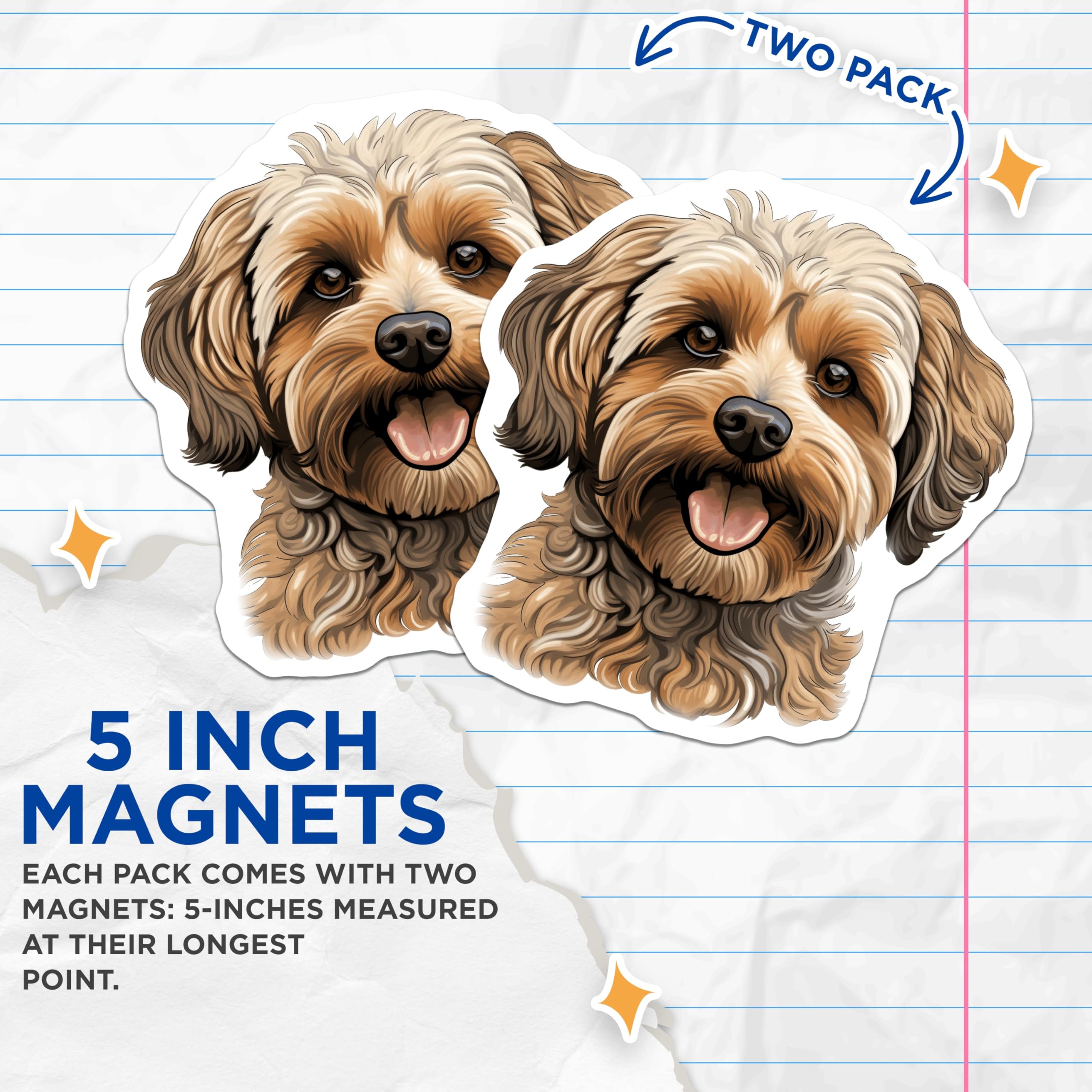 (2 Pack) Cavapoo Dog Magnets - Cute Pet Lover Decor - Doodle Dog Parent Refrigerator - 5 Inches On Longest Side - Thick Durable Magnet - Made in USA - MAG27402