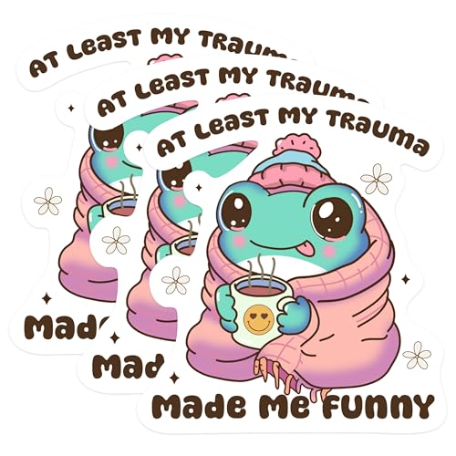 (3 Pack) Trauma Made Me Funny Decals - Cute Frog Stickers - Laptop Decals - 3 Inches On Longest Side - Easy Peel & Apply - Made in USA - 3MCS0877