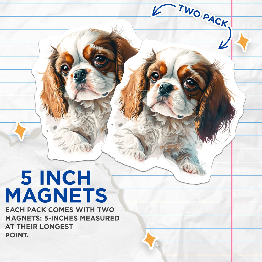 (2 Pack) Cavalier King Charles Magnets - Cute Puppy Blenheim Art - Pet Owner Refrigerator Decor - 5 Inches On Longest Side - Thick Durable Magnet - Made in USA - MAG30971