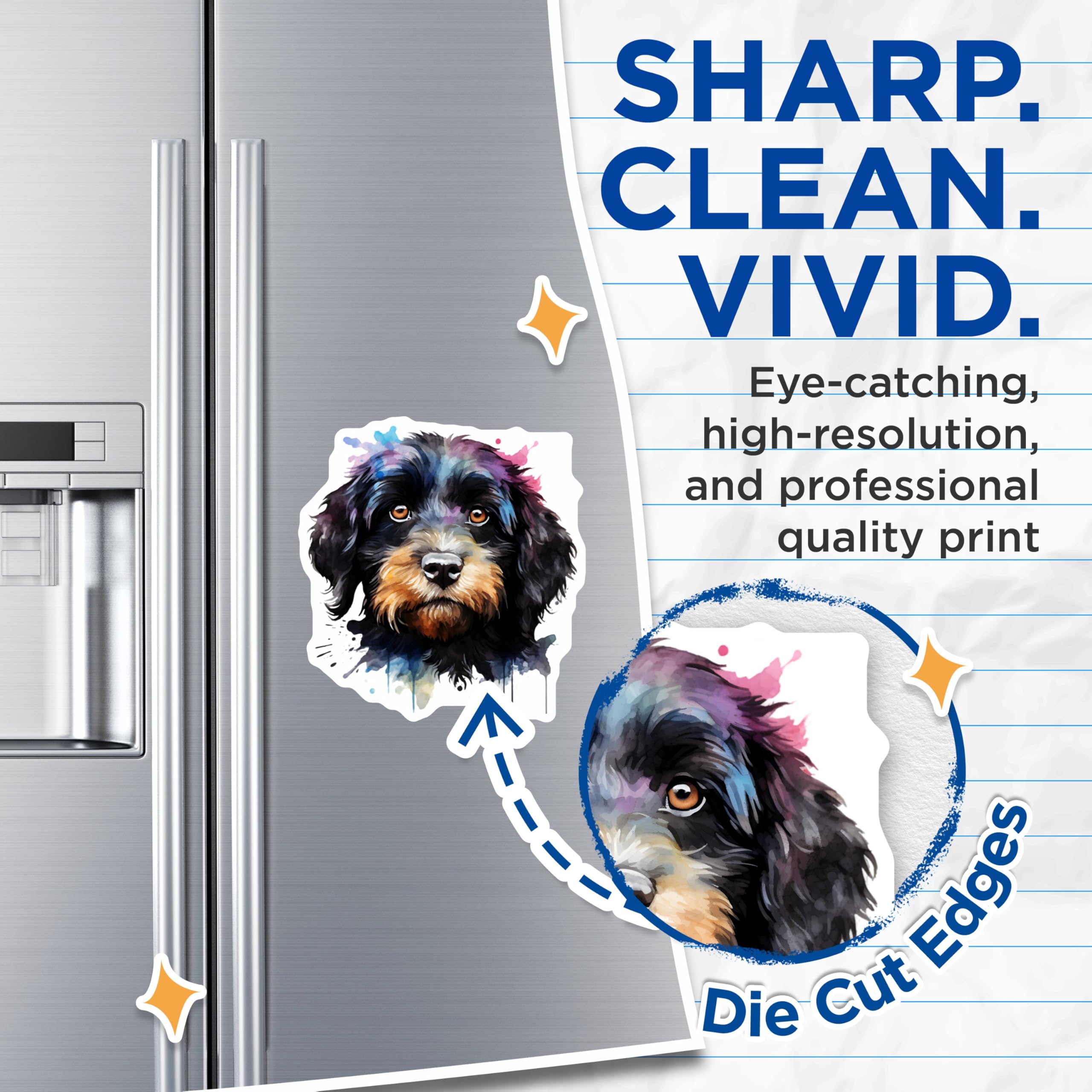 (2 Pack) Watercolor Doodle Dog Magnets - Shaggy Puppy Portrait - Dog Mom Fridge Accessory - 5 Inches On Longest Side - Thick Durable Magnet - Made in USA - MAG28212