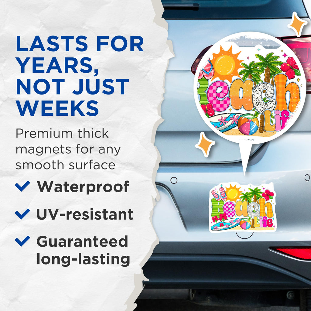 (2 Pack) Beach Life Magnets - Tropical Summer Vibes - Retro Y2K Aesthetic - Vacation Theme Decor - 5 Inches On Longest Side - Thick Durable Magnet - Made in USA - MAG30937