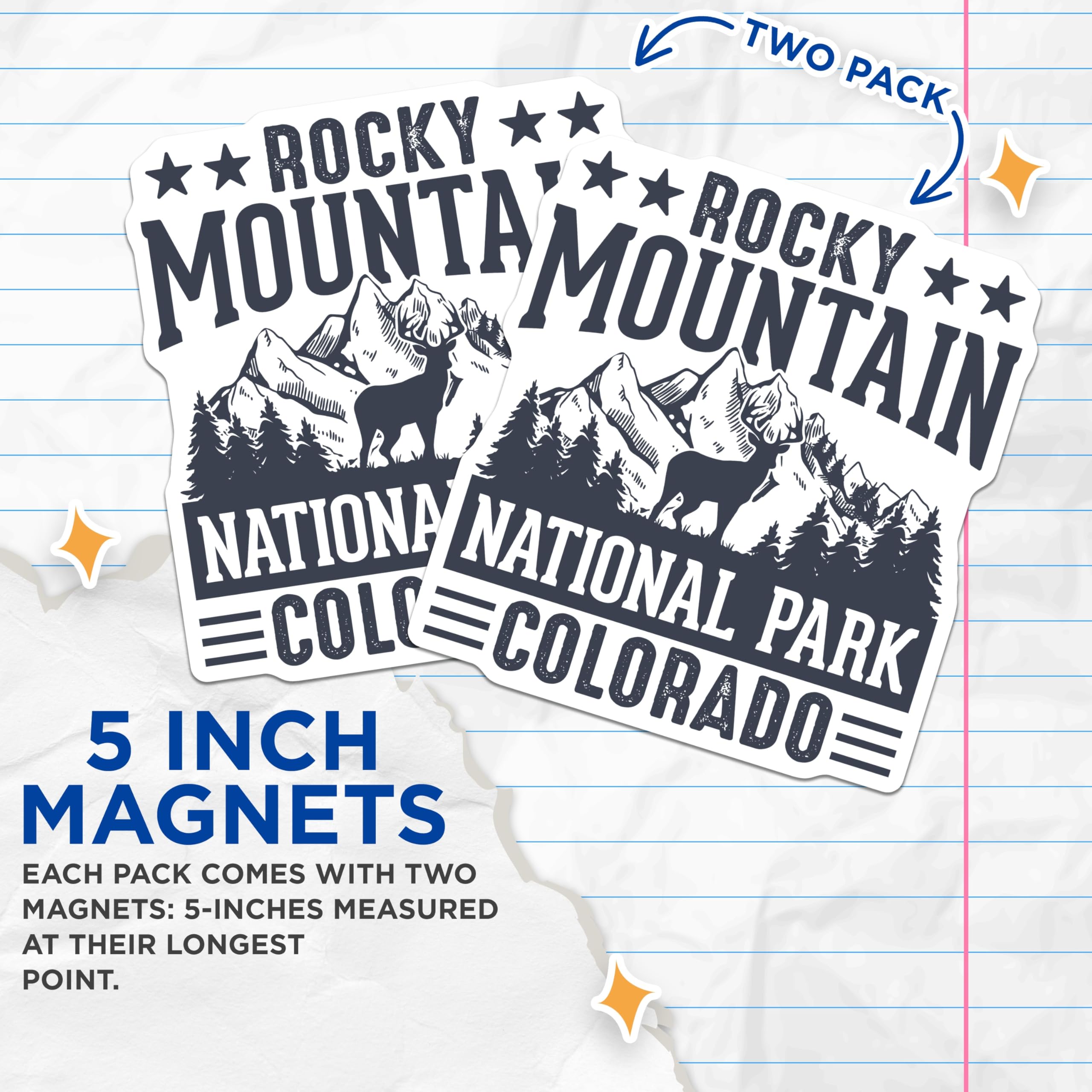 (2 Pack) Rocky Mountain National Park Magnets - Colorado Travel Souvenir - Mountain Elk Wildlife Decor - 5 Inches On Longest Side - Thick Durable Magnet - Made in USA - MAG19102