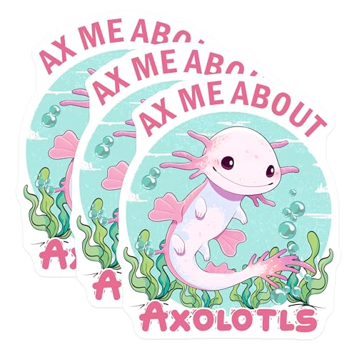 (3 Pack) Axolotl Decals - Ax Me About Axolotls - Cute Amphibian Decals - 3 Inches On Longest Side - Easy Peel & Apply - Made in USA - 3MCS6553