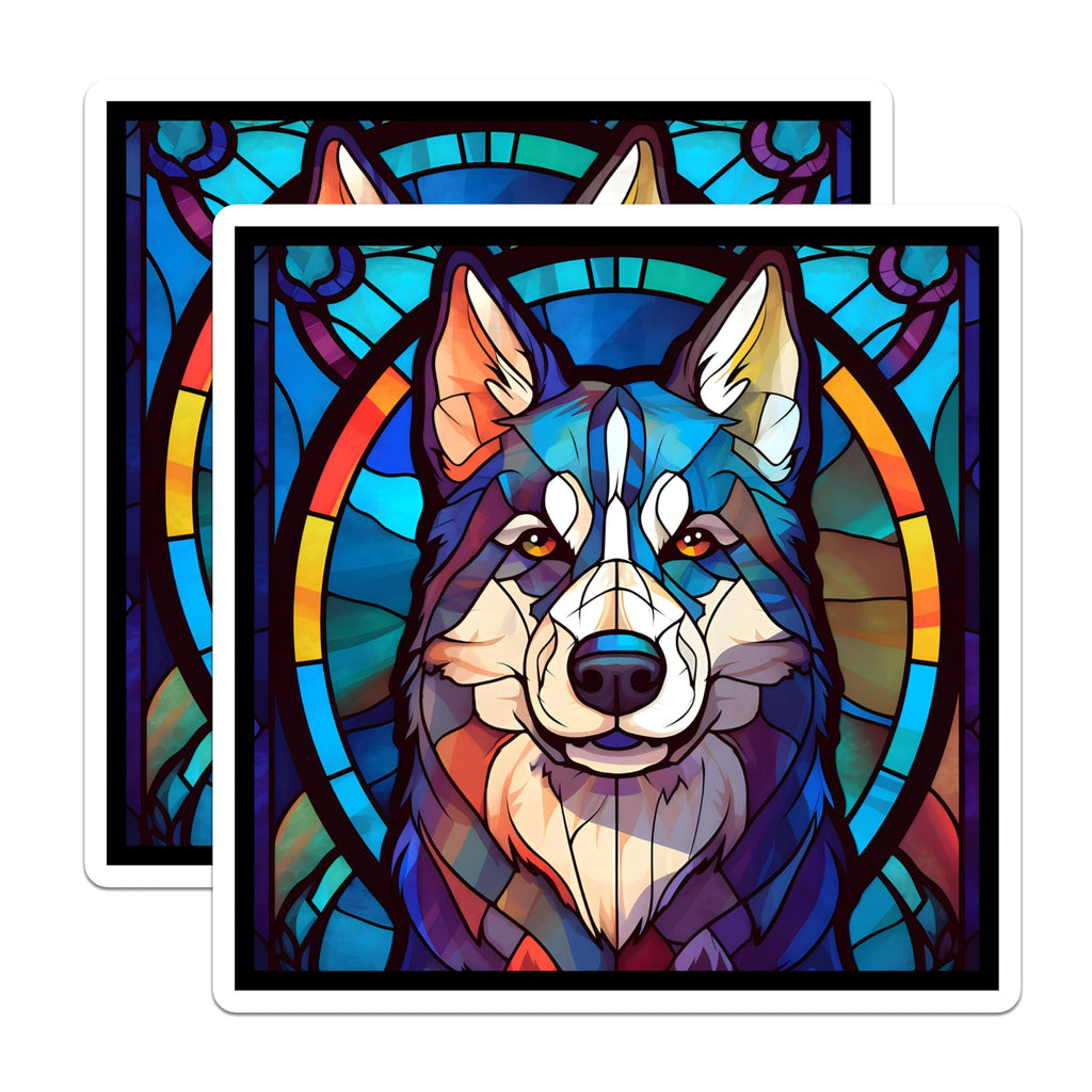 (2 Pack) Husky Dog Magnets - Stained Glass Style - Refrigerator Home Decor - 5" On Longest Side - Premium Magnet - for Cars, Refrigerators, Toolboxes, Lockers - Made in USA - MAG14911