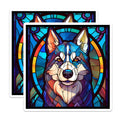 (2 Pack) Husky Dog Magnets - Stained Glass Style - Refrigerator Home Decor - 5" On Longest Side - Premium Magnet - for Cars, Refrigerators, Toolboxes, Lockers - Made in USA - MAG14911