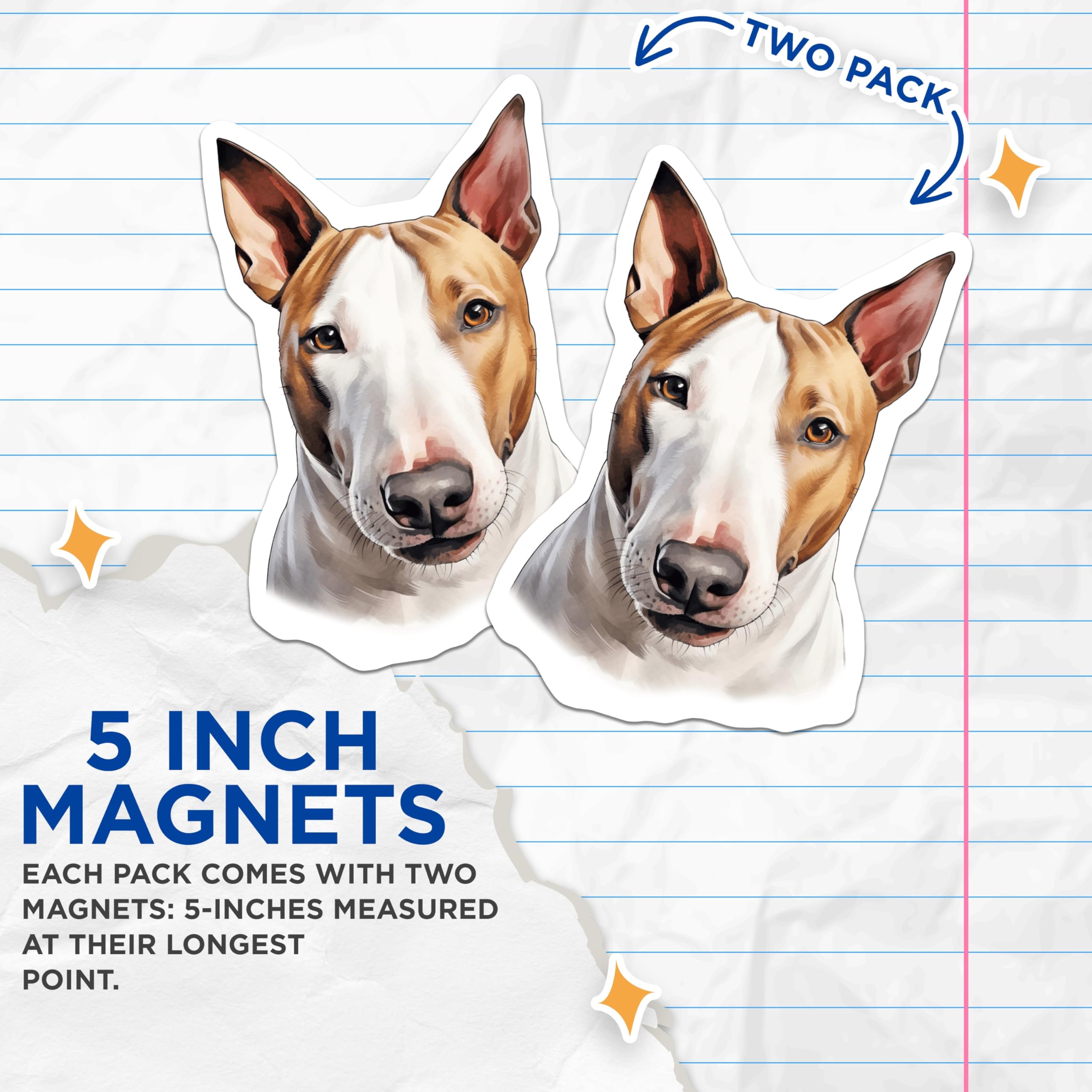 (2 Pack) Bull Terrier Dog Magnets - Loyal Companion Breed Art - Canine Pet Lover Refrigerator Home Office Locker Magnet Decor - 5 Inches On Longest Side - Thick Durable Magnet - Made in USA - MAG24881