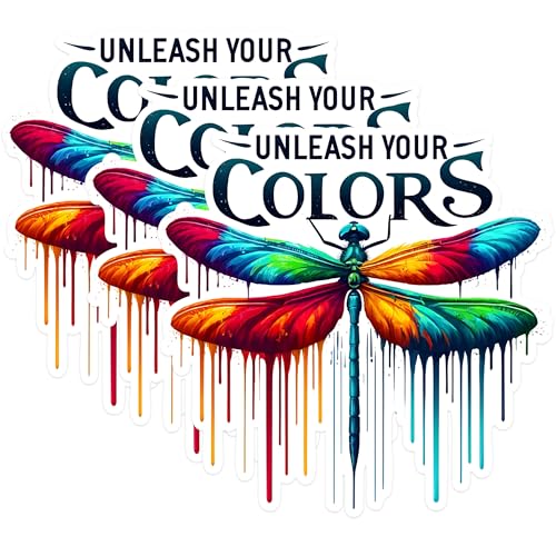 (3 Pack) Dragonfly Decals - Unleash Your Colors - Laptop Decal - 3 Inches On Longest Side - Easy Peel & Apply - Made in USA - 3MCS1510