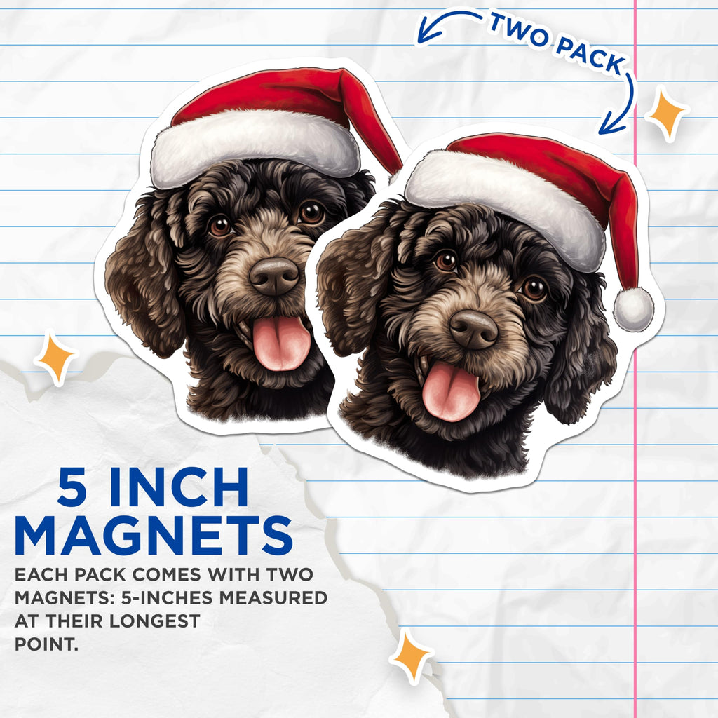 (2 Pack) Christmas Poodle Dog Magnets - Santa Hat Pet Holiday Decor - Cute Animal Refrigerator Magnets - 5 Inches On Longest Side - Thick Durable Magnet - Made in USA - MAG25427