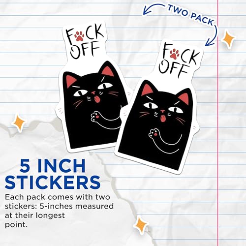 (2 Pack) Cat Meme Stickers - Funny Animal Designs - Humorous Cat Art Decals for Laptops and Water Bottles - 5" On Longest Side - Sticks to Smooth Flat Surfaces - Made in USA - BMCS8645