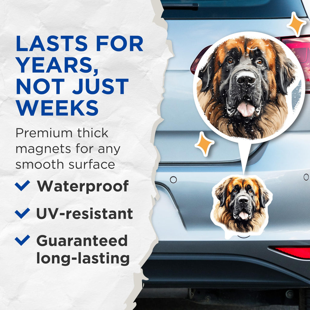 (2 Pack) Leonberger Dog Breed Magnets - Realistic Canine Art - Pet Lover Fridge Decor - Dog Parent Home Accent - 5 Inches On Longest Side - Thick Durable Magnet - Made in USA - MAG25696