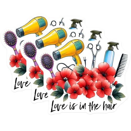 (3 Pack) Hair Stylist Decals - Salon Decor - Cosmetology Stickers - 3 Inches On Longest Side - Easy Peel & Apply - Made in USA - 3MCS6327
