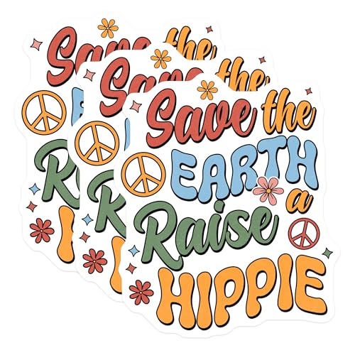 (3 Pack) Save The Earth Decals - Raise a Hippie - Environmental Stickers - 3 Inches On Longest Side - Easy Peel & Apply - Made in USA - 3MCS7646