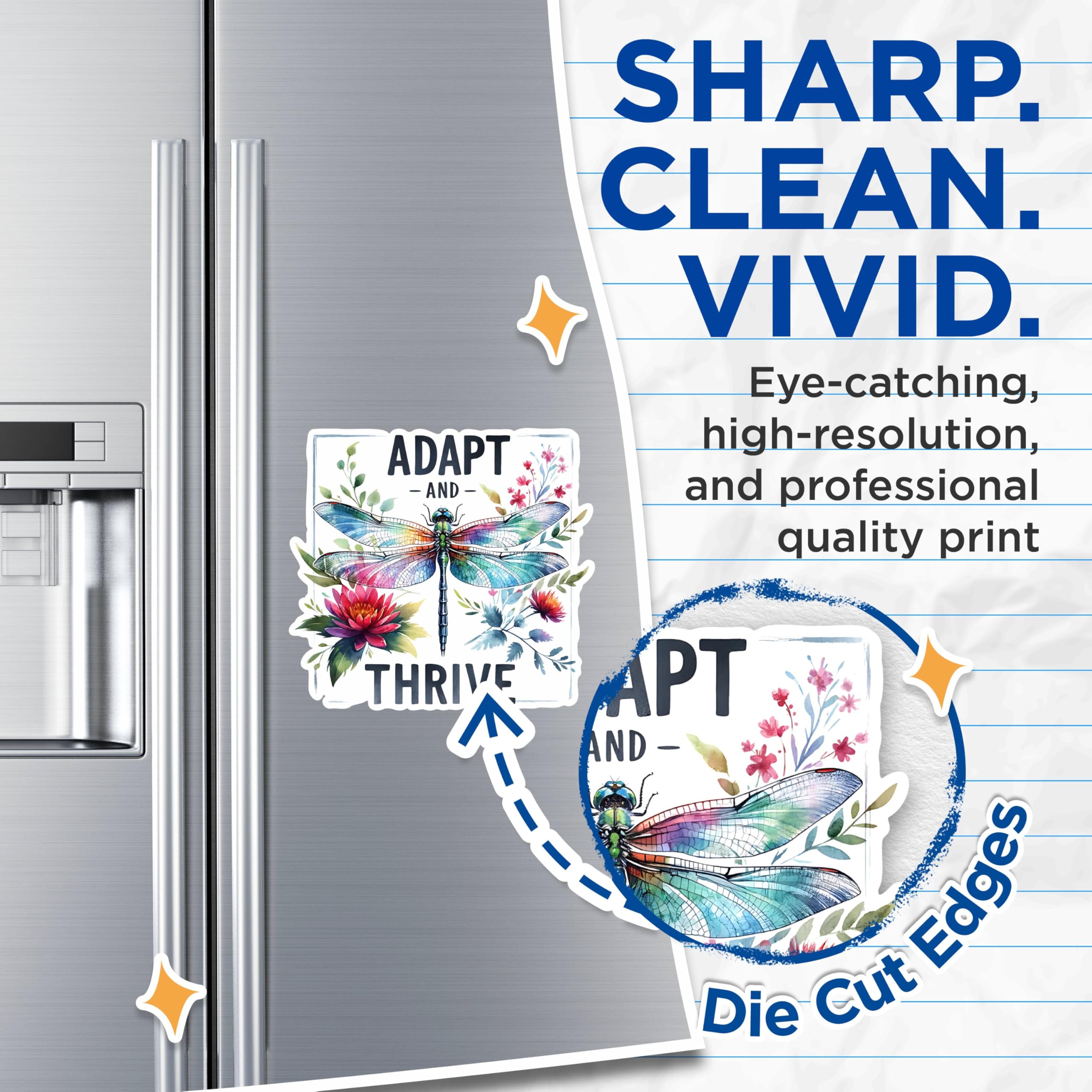 (2 Pack) Adapt and Thrive Magnets - Motivational Dragonfly Magnets - Floral Inspirational Magnets- 5" On Longest Side - for Fridges, Toolboxes, Cars - Made in USA - MAG2696