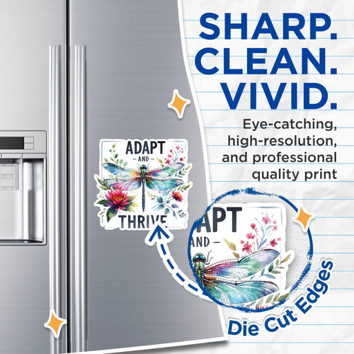 (2 Pack) Adapt and Thrive Magnets - Motivational Dragonfly Magnets - Floral Inspirational Magnets- 5" On Longest Side - for Fridges, Toolboxes, Cars - Made in USA - MAG2696