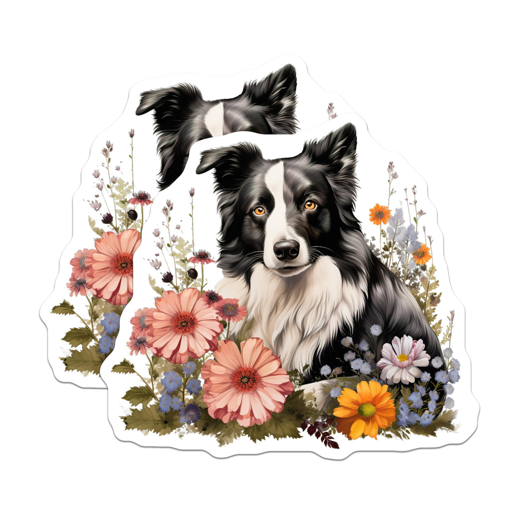(2 Pack) Border Collie Magnets - Whimsical Floral Dog Art - Pet Lover Refrigerator Decor - Canine Companion Collectible - 5 Inches On Longest Side - Thick Durable Magnet - Made in USA - MAG24605