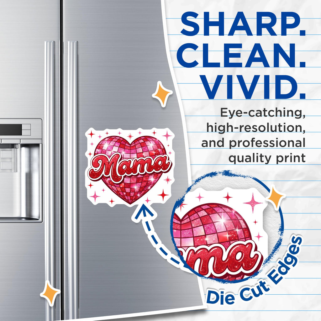 (2 Pack) Mama Heart Magnets - Disco Ball Mom - Mother's Day Refrigerator Magnets - 5" On Longest Side - Premium Magnet - for Cars, Refrigerators, Toolboxes, Lockers - Made in USA - MAG14184
