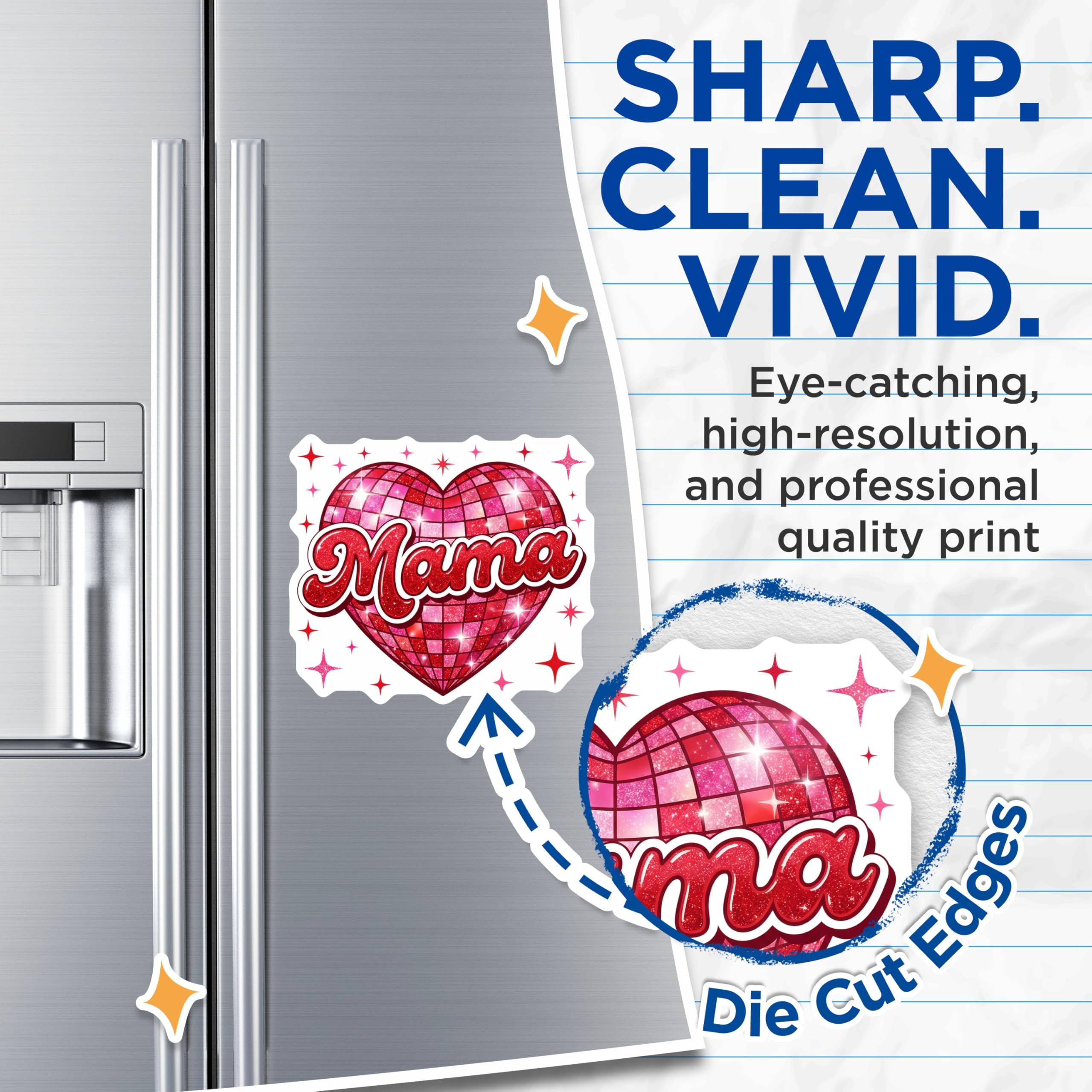 (2 Pack) Mama Heart Magnets - Disco Ball Mom - Mother's Day Refrigerator Magnets - 5" On Longest Side - Premium Magnet - for Cars, Refrigerators, Toolboxes, Lockers - Made in USA - MAG14184
