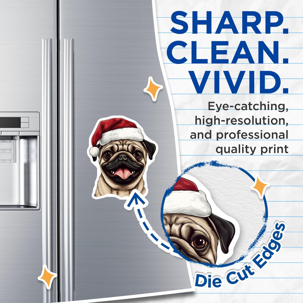 (2 Pack) Christmas Pug Magnets - Festive Dog Lover Decor - Holiday Refrigerator Magnets - 5 Inches On Longest Side - Thick Durable Magnet - Made in USA - MAG27483