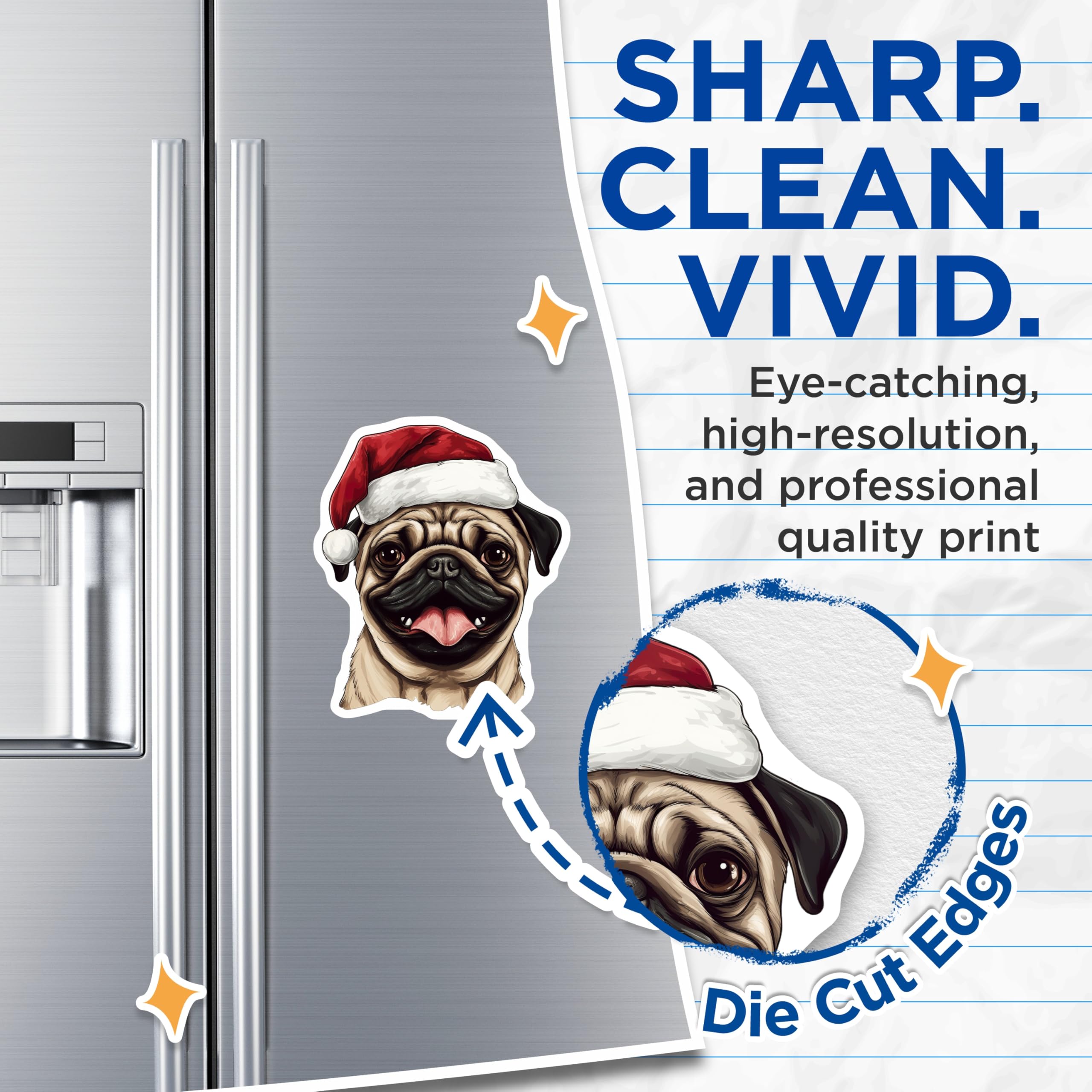 (2 Pack) Christmas Pug Magnets - Festive Dog Lover Decor - Holiday Refrigerator Magnets - 5 Inches On Longest Side - Thick Durable Magnet - Made in USA - MAG27483