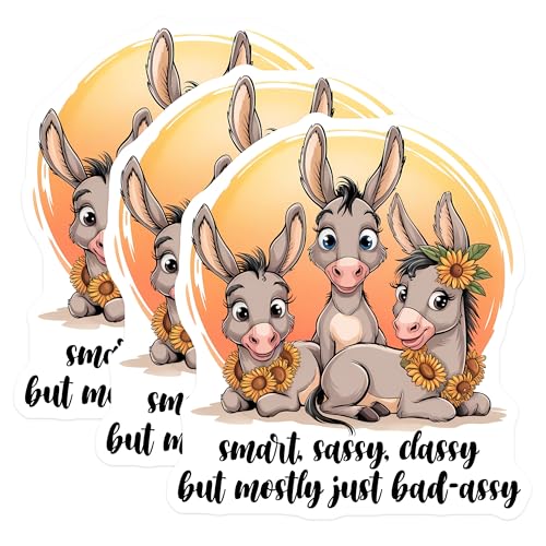 (3 Pack) Funny Donkey Decals - Badassy Donkey - Laptop Decal - 3 Inches On Longest Side - Easy Peel & Apply - Made in USA - 3MCS2110