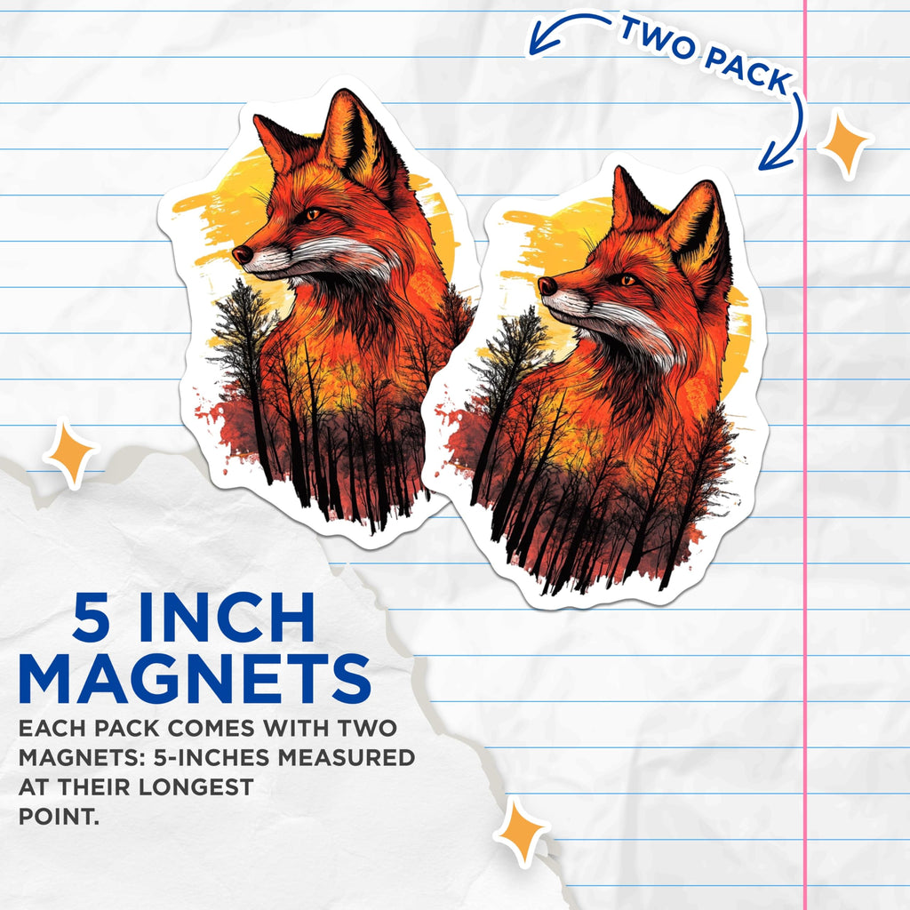 (2 Pack) Fox in Forest Magnets - Wildlife Art - Nature Lover Kitchen Decor - 5" On Longest Side - Premium Magnet - for Cars, Refrigerators, Toolboxes, Lockers - Made in USA - MAG16401