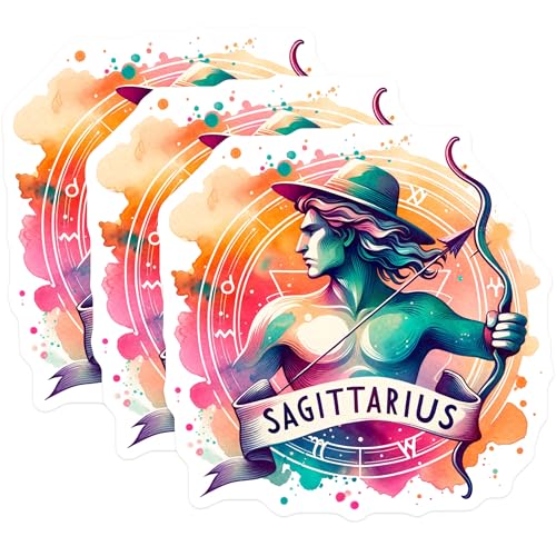 (3 Pack) Sagittarius Decals - Zodiac Sign Stickers - Astrology Laptop Decal- 3 Inches On Longest Side - Easy Peel & Apply - Made in USA - 3MCS5669