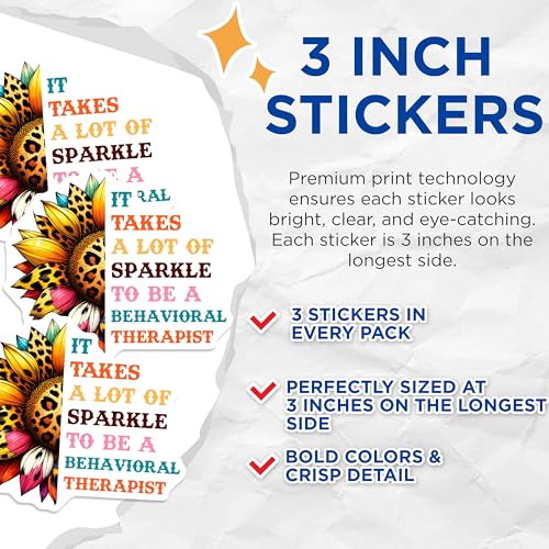 (3 Pack) Behavioral Therapist Decals - Sparkle Flower - Laptop Decals - 3 Inches On Longest Side - Easy Peel & Apply - Made in USA - 3MCS1955