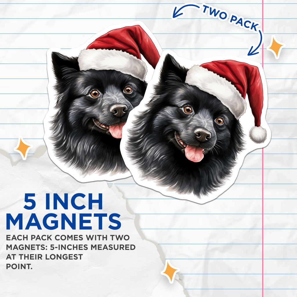 (2 Pack) Black Christmas Dog Magnets - Happy Santa Hat Pet Magnets - Festive Winter Animal Decor - 5 Inches On Longest Side - Thick Durable Magnet - Made in USA - MAG24576