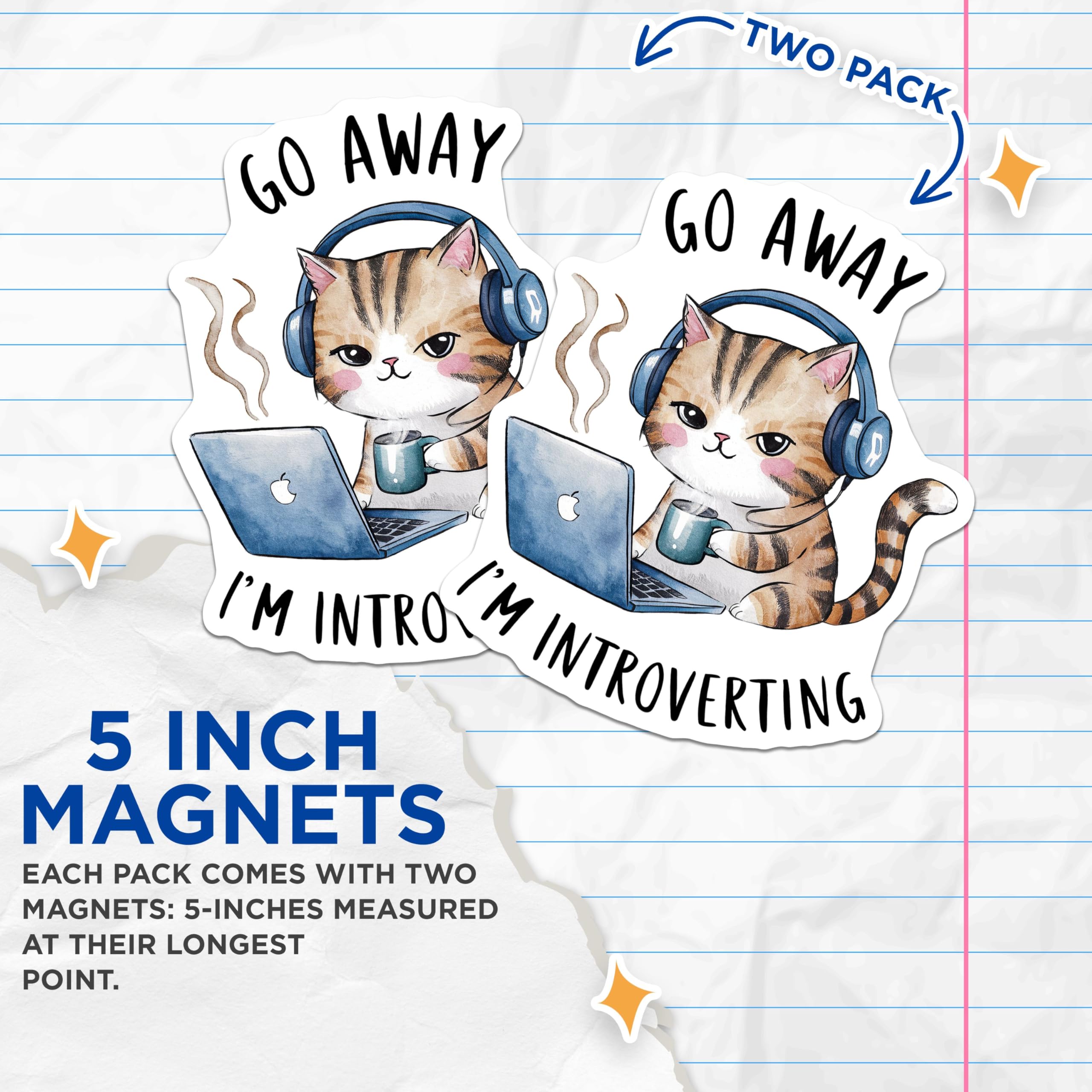 (2 Pack) Go Away I'm Introverting Magnets - Funny Cat Magnets - Introvert Decor Magnets - 5" On Longest Side - for Cars, Refrigerators, Toolboxes, Lockers - Made in USA BMCS3457