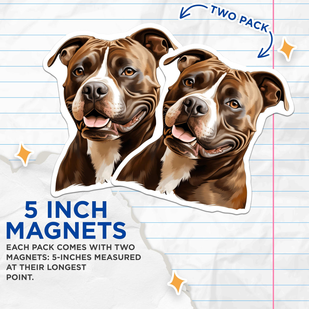 (2 Pack) Pitbull Magnets - Amstaff Dog Art - Pet Lover Decor for Dog Owners - 5 Inches On Longest Side - Thick Durable Magnet - Made in USA - MAG28723