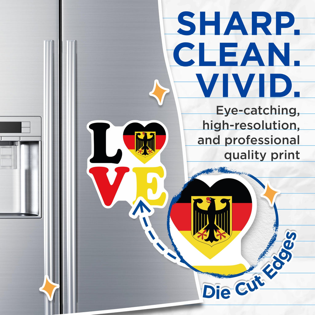 (2 Pack) German Flag Magnets - Love Germany Decor - Patriotic Fridge Magnets - 5" On Longest Side - Premium Magnet - for Cars, Refrigerators, Toolboxes, Lockers - Made in USA - MAG17582