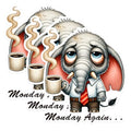(3 Pack) Monday Again Elephant Decals - Funny Animal Decal - Coffee Laptop Decals - 3 Inches On Longest Side - Easy Peel & Apply - Made in USA - 3MCS1588