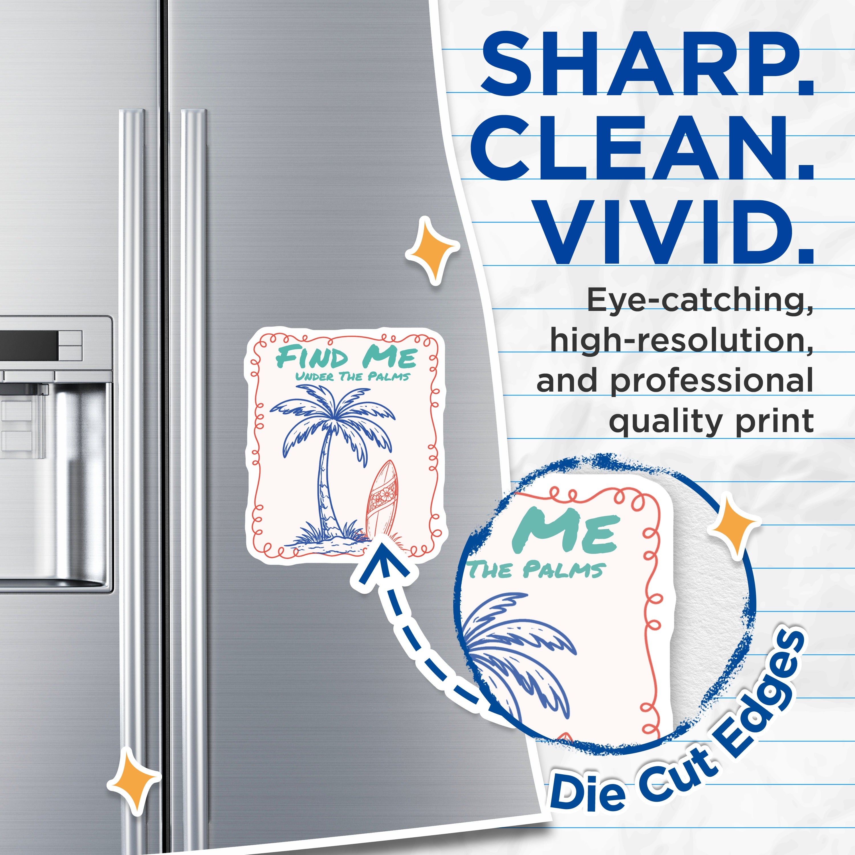 (2 Pack) Tropical Palms Surfboard Magnets - Coastal Beach Vibes Decor - Summer Vacation Fridge Magnet Set for Ocean Lovers - 5 Inches On Longest Side - Thick Durable Magnet - Made in USA - MAG38561