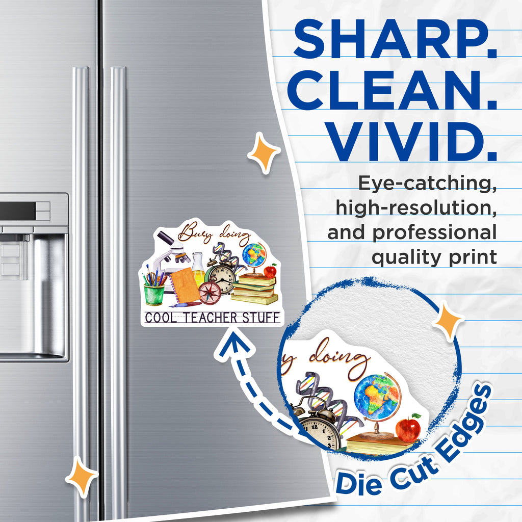 (2 Pack) Teacher Appreciation Magnets - Busy Doing Cool Teacher Stuff - Classroom Locker Fridge Decor - 5 Inches On Longest Side - Thick Durable Magnet - Made in USA - MAG37029