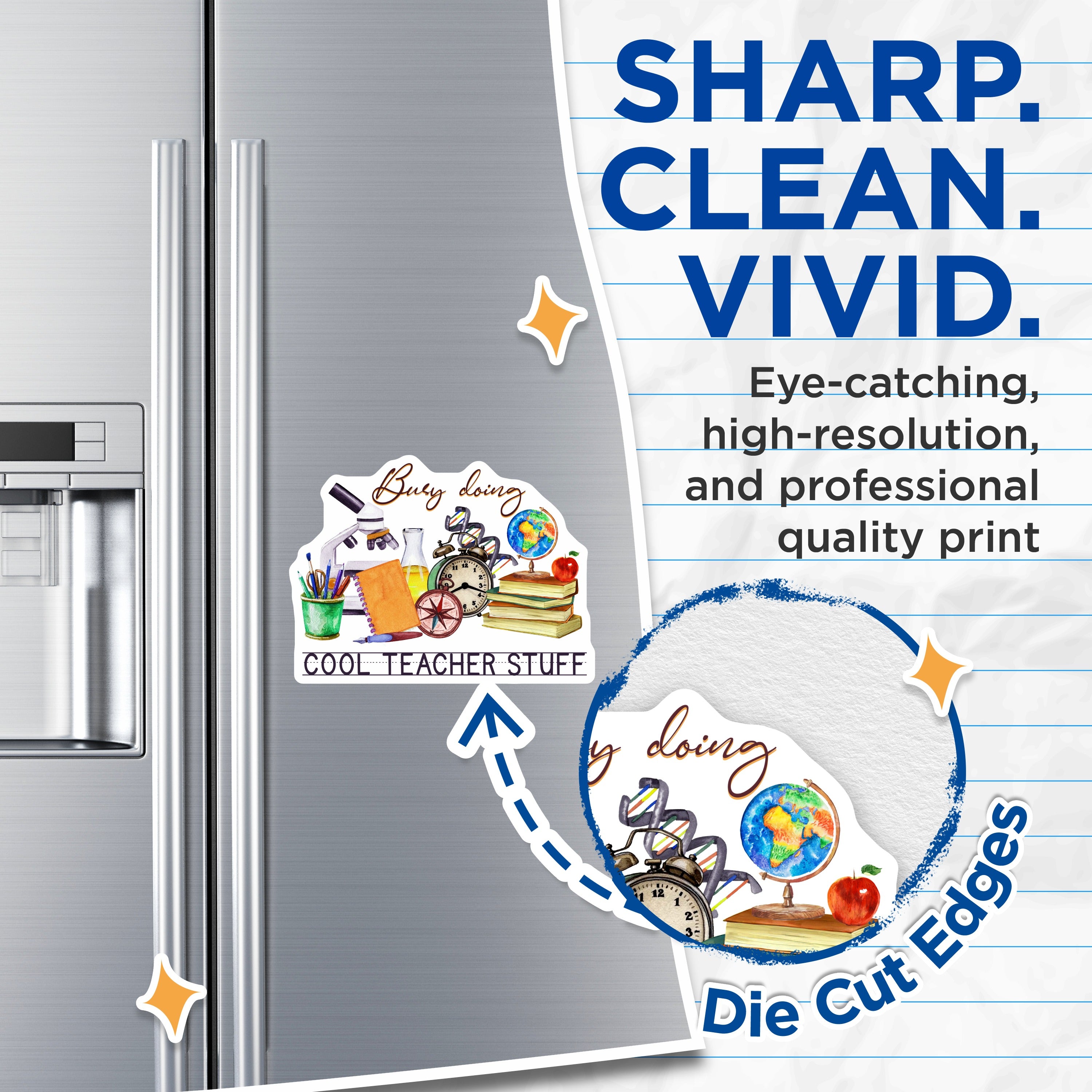 (2 Pack) Teacher Appreciation Magnets - Busy Doing Cool Teacher Stuff - Classroom Locker Fridge Decor - 5 Inches On Longest Side - Thick Durable Magnet - Made in USA - MAG37029